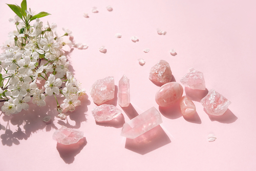 collection of rose quartz self love stones