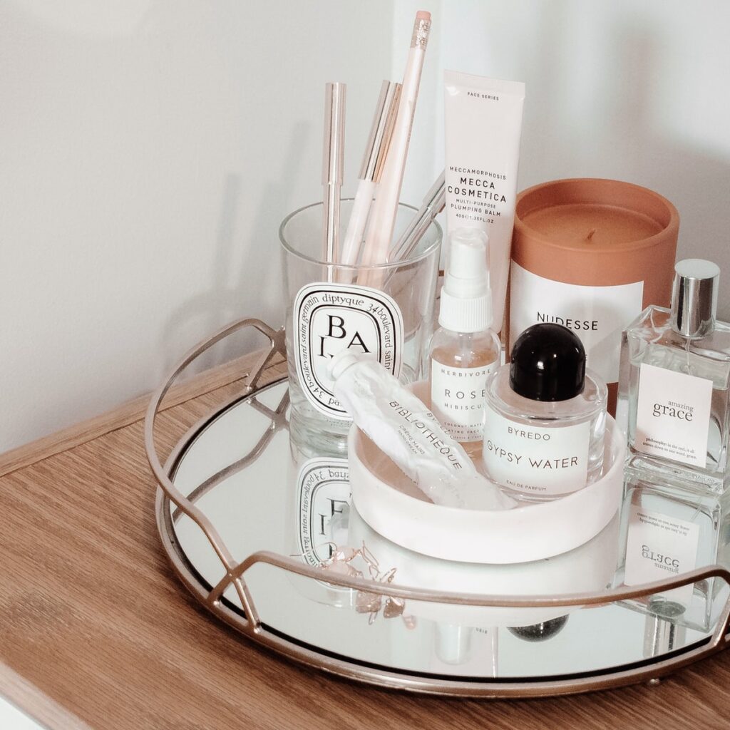 beauty tray with products for self care kit ideas