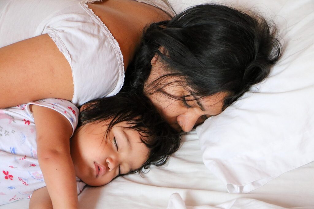 rest in postpartum mother, daughter, sleeping, asleep, rest, mom, girl, child, baby, family, childhood, motherhood