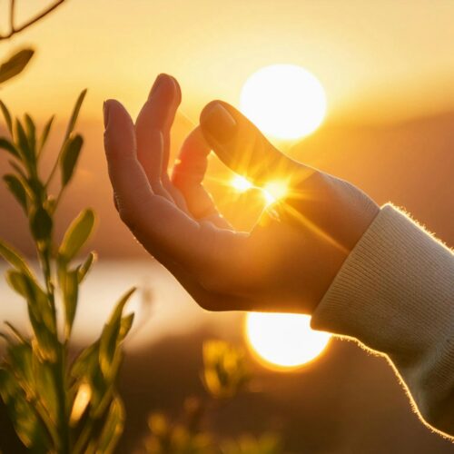 five minute mindfulness in motherhood a person holding their hands out in front of the sun